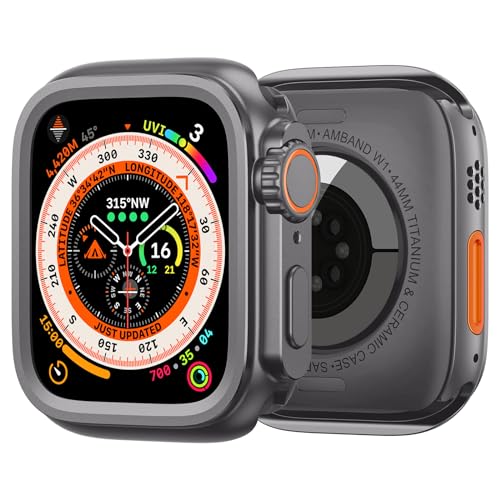 Apple Watch Series 6 / SE2 / SE / 5 / 4 ケース 44mm 簡単 装着 メタルケース 保護カバー バンパー プロテクター 裏蓋付き グレー