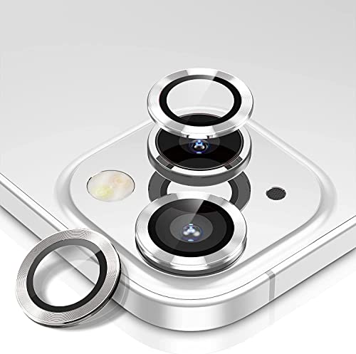 iPhone12 Pro / iPhone12 / iPhone12 mini / iPhone12 カメラフィルム レンズ保護カバー 薄型 強化ガラス 耐衝撃 独立型 黒縁取り 露出オーバー防止 アルミ合金 アイフォン 12 マックス用 カメラカバー ライト シルバー [6枚セット]