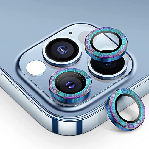 iPhone14 pro / iPhone14 pro max カメラフィルム iPhone14 pro レンズ保護カバー 薄型 強化ガラス 耐衝撃 独立型 黒縁取り 露出オーバー防止 アルミ合金 アイフォン 14プロ マックス カメラカバー ライト ブルー [6枚セット]