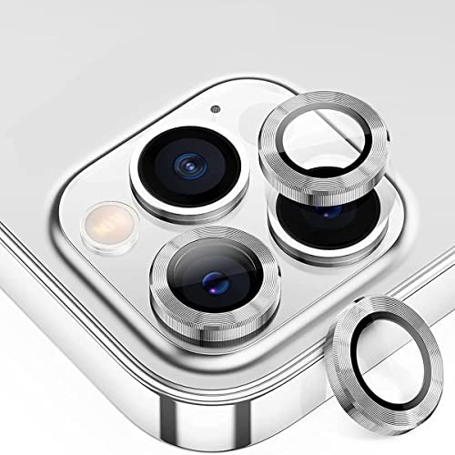 iPhone13 pro / iPhone13 pro max カメラフィルム iPhone13 pro レンズ保護カバー 薄型 強化ガラス 耐衝撃 独立型 黒縁取り 露出オーバー防止 アルミ合金 アイフォン 13プロ マックス カメラカバー ライト シルバー [6枚セット]