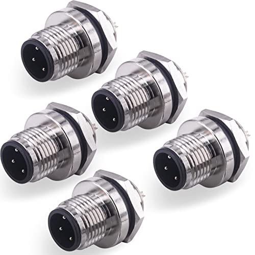4ピン M12 パネルコネクタ オス Aコード 航空パネルマウントコネクタ 12mm ラウンド防水ボード リア航空ソケットプラグセンサー 産業用フィールド配線コネクタ- 5個