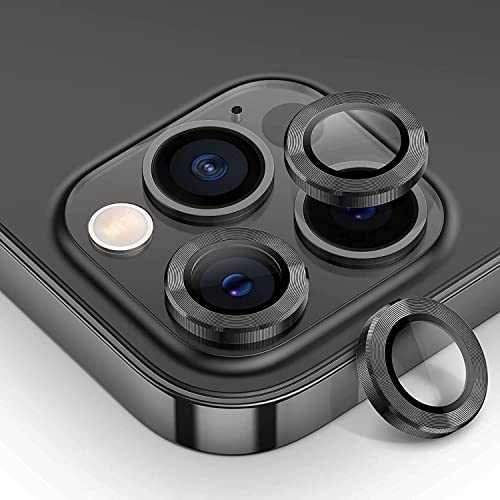 iPhone15 pro / iPhone15 pro max カメラフィルム レンズ保護カバー 薄型 強化ガラス 耐衝撃 独立型 黒縁取り 露出オーバー防止 アルミ合金 アイフォン 15プロ マックス カメラカバー ライト ブラック [6枚セット]