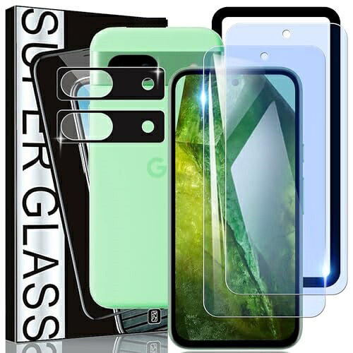 Google Pixel 8A ガラスフィルム ブルーライトカット 2枚+Google Pixel 8A カメラフィルム 2枚 (ブラック) グーグルピクセル 8a フィルム 保護フィルム 強化ガラス 衝撃吸収 指紋防止 飛散防止 硬度9H