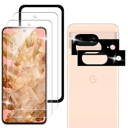 Google Pixel 8 ガラスフィルム + Google Pixel 8 レンズフィルム [2+2枚] ピクセル8 保護フィルム ガイド枠 googleピクセル8 強化ガラス 硬度9H 気泡ゼロ 高透過率 飛散防止 耐衝撃 指紋防止