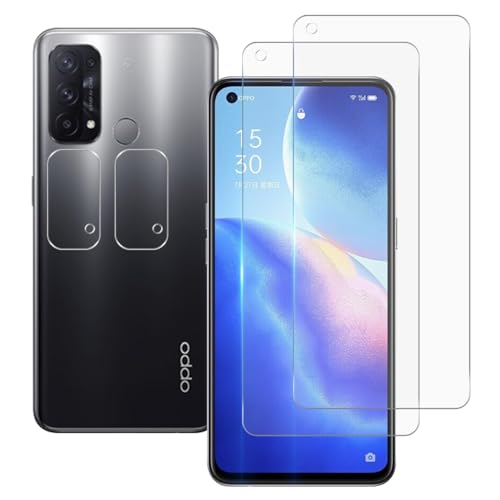 OPPO Reno5 A ガラスフィルム 指紋認証 [2+2枚 フィルム + レンズ保護フィルム ] 指紋防止 OPPO reno5a 強化ガラス 液晶 / レンズ 保護 表面硬9H 耐衝撃 耐久性 薄型 0.26mm ラウンドエッジ加工 HD 撥油性 疎水性 飛散防止 貼付け簡単