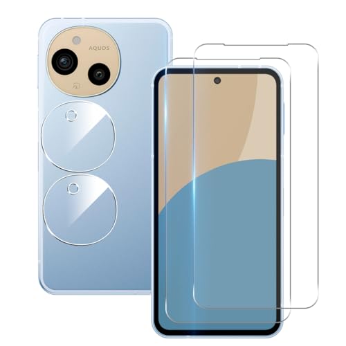 AQUOS sense9 SH-53E SHG14 SH-M29 ガラスフィルム 指紋認証 [2+2枚セット] sense 9 フィルム (2枚) +レンズフィルム (2枚) アクオスセンス9 強化ガラス さらさら 保護フィルム レンズ保護 ラウンドエッジ加工 2.5D 薄型 0.26mm HD 表面硬9H 耐衝撃 飛散防止 ...