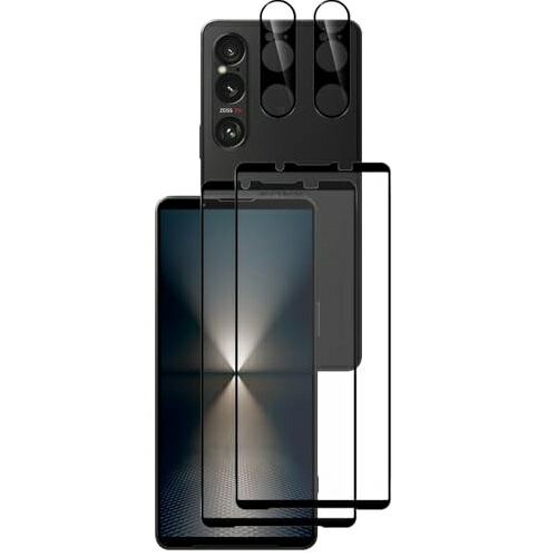 Xperia1 VI SO-51E / SOG13 ガラスフィルム + レンズフィルム 指紋認証 [2+2枚セット] エクスペリア 1 VI フィルム 黒縁 強化ガラス ラウンドエッジ加工 自動吸着 気泡ゼロ 耐衝撃 飛散防止 指紋防止
