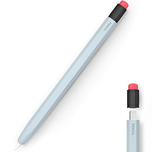 Apple Pencil 第一世代 ケース シリコン 保護ケース 鉛筆レトロデザイン 柔らかなシリコン材質 Apple Pencil 初代に適用 (ライトブルー)