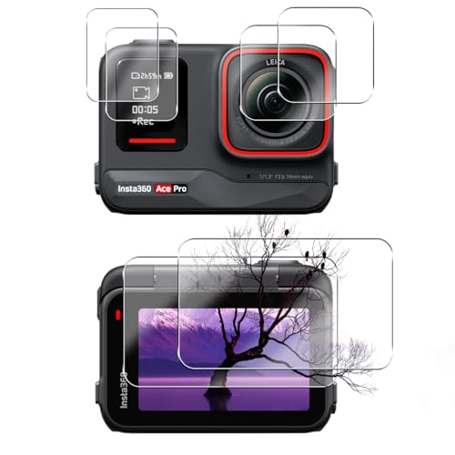Insta360 Ace Pro ガラスフィルム + カメラフィルム [アウタースクリーンフィルム用2枚 + インナースクリーンフィルム用2枚 + カメラ保護フィルム2枚] インスタ360 Ace Pro フィルム 強化ガラス 液晶 保護フィルム 硬度9H 耐衝撃 飛散防止 気泡ゼロ 貼り付け ...