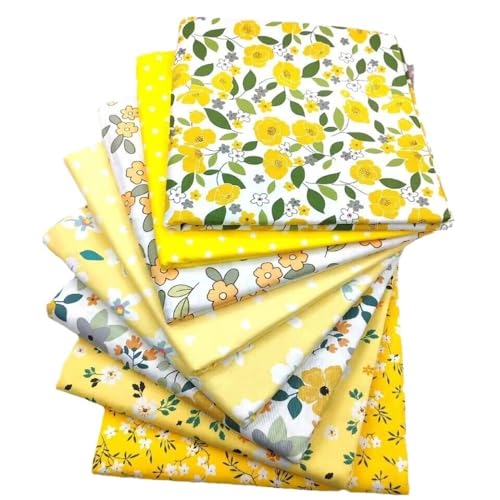 パッチワーク布 綿100％ プリント生地 カットクロス おしゃれ 肌触りよい コットン生地 DIY 裁縫 ハンドメイド 贈り物 手芸用品 大人用 家庭用 給食袋 ポーチ 8枚セット 花柄 50*40cm イエロー
