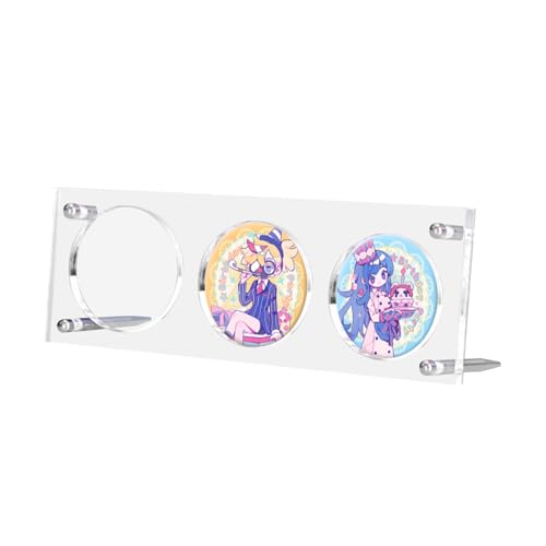缶バッジ 58mm ディスプレイスタンド アクリル製 3枚収納可能 支えがある クリア展示 出し入れ簡単 汚れ 傷防止 缶バッジ 卓上展示 保管 アニメ 萌えグッズ 自体に保護フィルム付き 釘で組み立て 釘付き