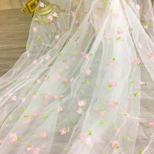 花柄 レース生地 オーガンジー 立体刺繍 チュール 生地 花柄刺繍 透け感 涼しげ 薄地 軽い 布 カーテン ウェディングドレス 人形 飾り スカート ドレス お洋服 柔らかい 衣装アクセサリー 裁縫 DIY 手芸用 170*180cm