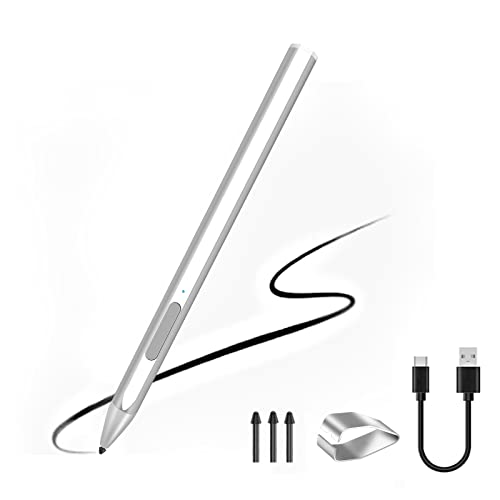 スタイラスペン Microsoft Surface Pro X / 8 / 7 / 6 / 5 / 4 / 3 Surface ノートパソコン Book / Studio Surface 3 / Go / Go2 / Go3 4096 圧力感度 磁気アタッチメント USB充電式 手のひらリジェクション機能 シルバー 代替品 社外品