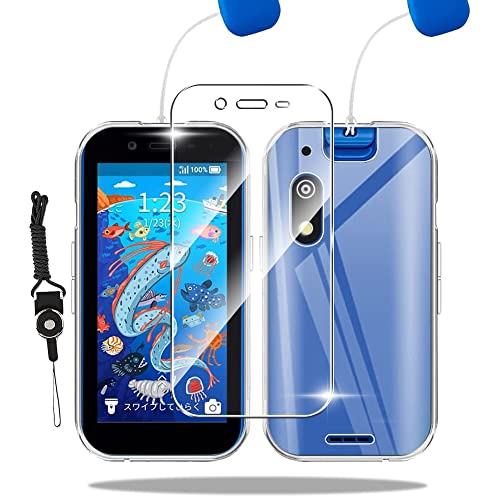 SoftBank キッズフォン3 Kids phone3 ガラスフィルム + キッズフォン3 Kids phone3 ケース カバー + ストラップ付属 キッズフォン3 強化ガラス 高硬度9H ガラスフィルム 指紋防止 液晶保護フィルム + キッズフォン3 Kids phone3 クリア 全透明 カバー TPU 耐 ...