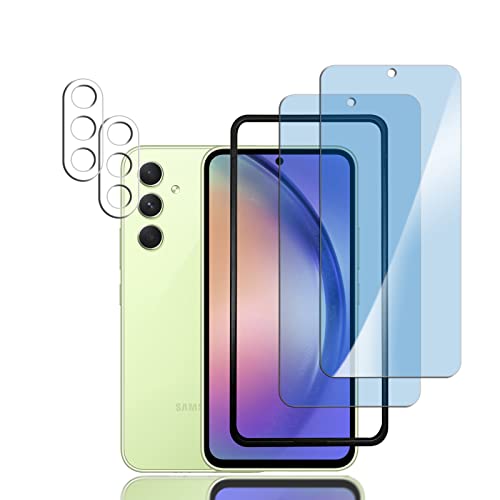 Galaxy A54 5G ガラスフィルム 2枚+ カメラフィルム 2枚 ギャラクシー a54 目の疲れ軽減 液晶保護 フィルム 保護ガラス レンズ保護フィルム ブルーライトカット 93% [2+2枚入り]