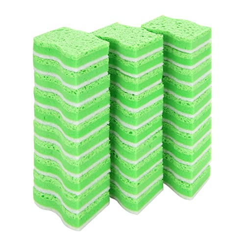 キッチンスポンジ 9.5x7x2.5cm 食器洗いスポンジ キズをつけない 長持ち スポンジ [30個セット] グリーン