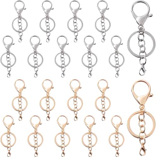 キーホルダー 金具 キット 二重フック 人形用 ペンダント用 カラビナ ワンタッチ キーリング 合金 バッグアクセサリー 外しやすい 全長6.5cm 20個 (チェーン式)