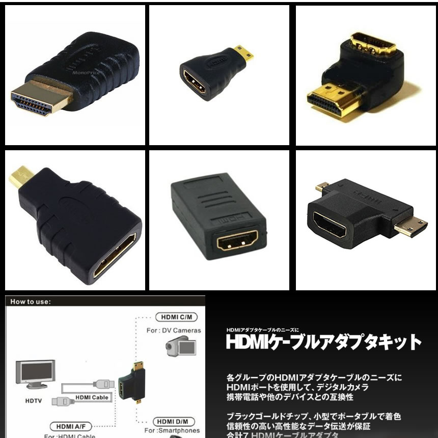 楽天市場 Hdmi ケーブル アダプタキット 豪華 7点セット 変換器 高画質 アダプタ 便利 ハブ ケーブル テレビ Ps4 7hdmiset Lavett