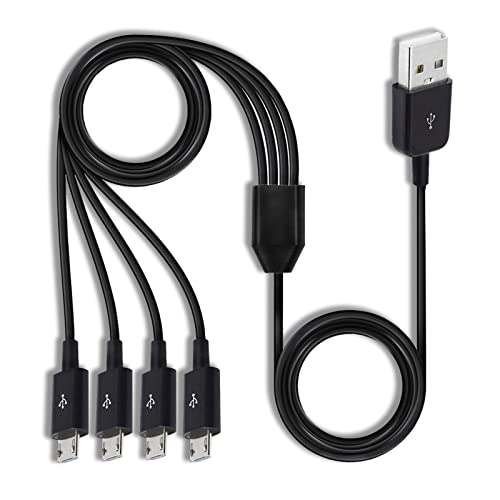 Micro USBスプリッターケーブル 4イン1 マルチマイクロUSB充電コード USBMicroワイヤリードタイプAオスから4マイクロUSBオスアダプターケーブル データ同期 / 充電用 (1フィート ブラック) 送料無料