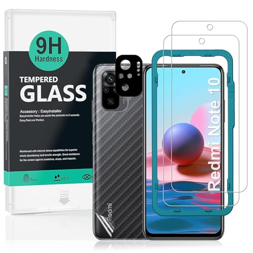 Redmi Note 10 / Redmi Note 10S 保護フィルム 強化ガラス 保護 ガラスフィルム 2枚セット カメラレンズプロテ クター付き(金属材料) 背面保護フィルム付き 簡単装着キット付き 送料無料