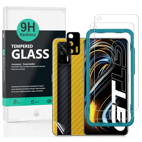 Realme GT 5G 保護フィルム ガラスフィルム 強化ガラス フィルム 2枚セット カメラレンズプロテ クター付き(金属材料) 背面保護フィルム付き 簡単装着キット付き 送料無料