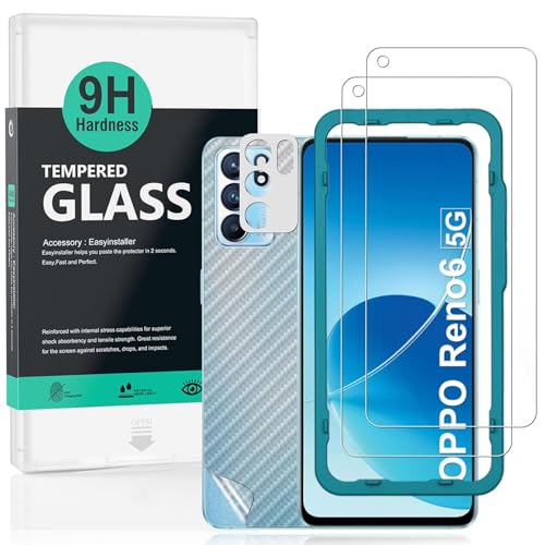 OPPO Reno6 5G 保護フィルム ガラスフィルム 強化ガラス フィルム 2枚セット カメラレンズプロテ クター付き(金属材料) 背面保護フィルム付き 簡単装着キット付き 送料無料