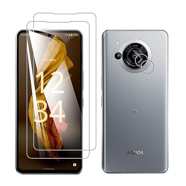 【2枚+2枚】 AQUOS R7 SH-52C ガラスフィルム AQUOS R7 フィルム AQUOS R7 カメラフィルム 液晶フィルム 保護フィルム 【硬度9H 超薄 高透過率 気泡ゼロ 指紋防止 飛散防止】 (R7)