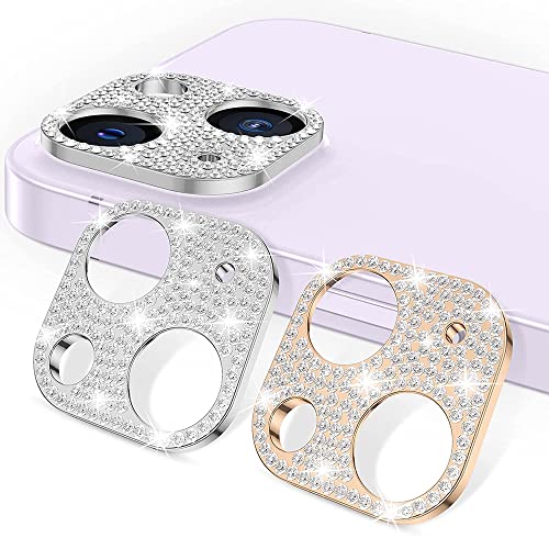 iPhone 14 / iPhone14 Plus カメラフィルム [2枚入り] キラキラ レンズカバー [シルバー+ローズゴールド] ラインストーン カメラ保護 カメラカバー フィルム iPhone 14 / iPhone14 Plus 用 送料無料