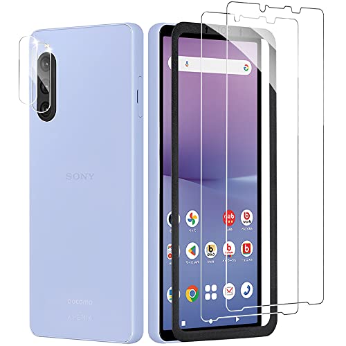 【2+2 枚セット】 Xperia 10 V ガラスフィルム (2枚) ＋カメラフィルム（2枚入り） 【ガイド枠付き】 エクスペリア10 V SO-52D SOG11 レンズ保護フィルム 全面保護フィルム 硬度9H 高透過率 飛散防止 強化ガラス 耐衝撃 指紋防止 気泡ゼ