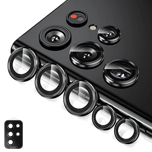 Galaxy S22 Ultra 2022 カメラ保護フィルム SCG14 / SC-52C カメラフィルム レンズカバー アルミ合金 9H硬度 耐衝撃 ガラスレンズ保護フィルム 高透過率 露出オーバー防止 レンズ保護フィルム 簡単貼付 貼り付け補助ツール付き S22 Ultra-黒 送料無料