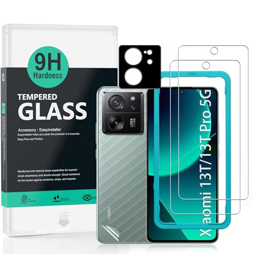 Xiaomi 13T / 13T Pro 5G 6.7 保護フィルム ガラスフィルム (Xiaomi 13 5G / 13 Pro 5G / 13 Lite 5G / 13 Ultra 5G には対応しません) 硬度 9H 強化ガラス カメラレンズプロテクター 1 枚付き 背面カーボンファイバーフィルム 1 枚 傷防止 送料無料