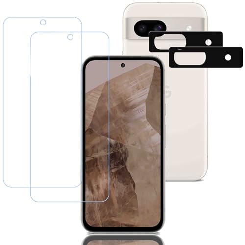 Google Pixel 8a (2枚) ガラスフィルム + (2枚) カメラフィルム ブルーライトカット ガラスフィルム 全面 保護フィルム 強化ガラス フィルム カメラ保護 レンズカバー 対応 送料無料