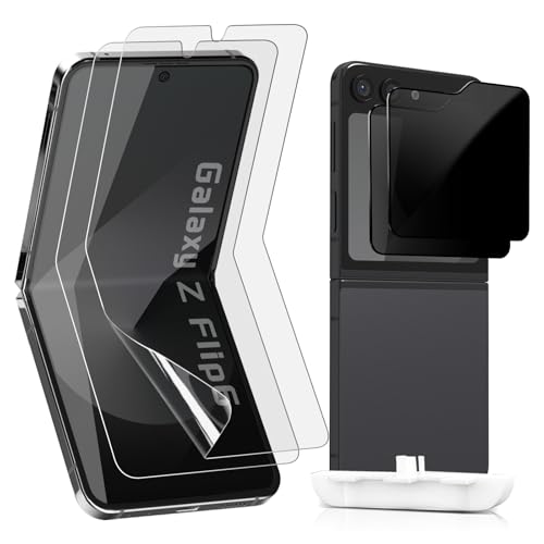 送料無料 Galaxy Z Flip 6 5G 2024 SC-54E 保護フィルム (2枚) + 9H 外側ディスプレイ覗き見防止ガラス フィルム (2枚) 全面覆える 自動修復技術 キズ防止 高透過率 反射防止 撥水撥油 気泡防止 指紋防止 保護フィルム Galaxy Z Flip6 5G 対