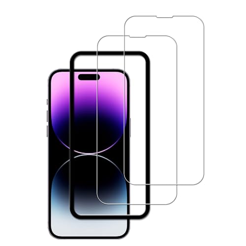 iPhone14 Pro Max フィルム (2枚) ガラスフィルム + ガイド枠付き 全面 保護フィルム 強化ガラス フィルム 送料無料