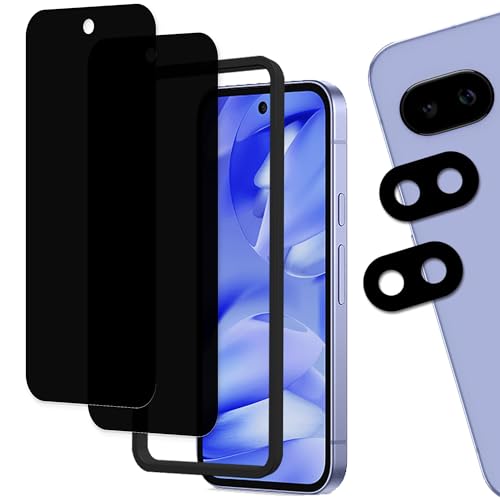 Google Pixel 9a 覗き見防止 フィルム (2枚) ガラスフィルム + (2枚)カメラフィルム+ガイド枠付き 全面 保護フィルム カメラ保護 レンズカバー 対応 送料無料