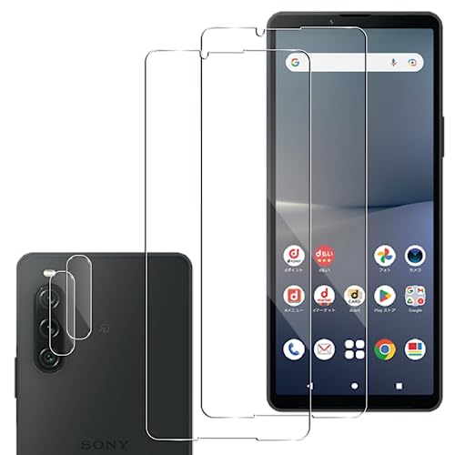 Xperia 10 V ガラスフィルム + カメラフィルム Xperia 10 V SO-52D / SOG11 / XQ-DC44 ガラスフィルム 2枚 硬度9H 強化ガラス エクスペリア 10 V カメラフィルム 2枚 液晶画面 保護フィルム 衝撃吸収 飛散防止 高透過率 指紋防止 撥水撥油 極薄 気泡ゼロ ...