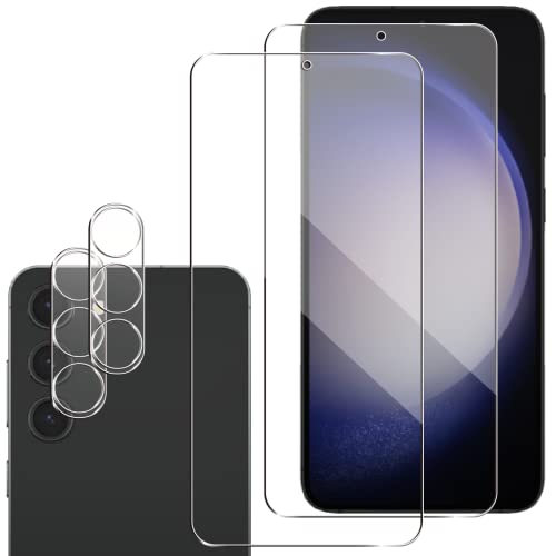 Galaxy S23 ガラスフィルム 2+2枚セット 保護フィルム *2 + カメラフィルム *2 硬度9H 強化ガラス 衝撃吸収 飛散防止 高透過率 指紋防止 撥水撥油 極薄 0.26mm超薄型 気泡ゼロ 送料無料