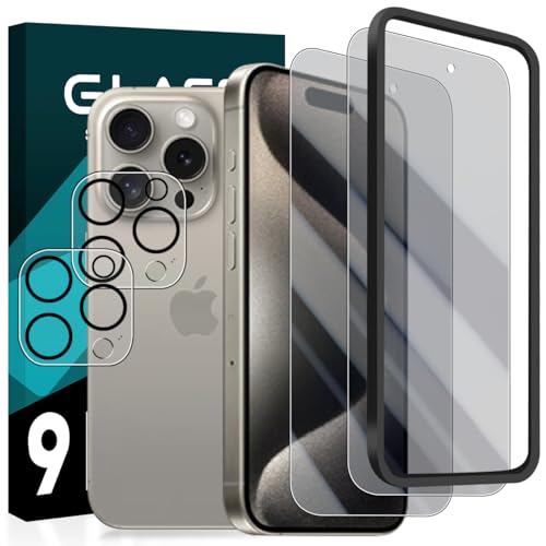 iPhone 15 Pro Max フィルム ＋ レンズ保護フィルム (2+2枚入) ＋ ガイド枠付き 強化ガラス 覗き見防止 対応 iPhone15ProMax ガラスフイルム 対応 15 promax 保護フィルム 横から見えない 3D Touch対応 ケース カバー 高光沢 硬度9H 防指紋 衝撃吸収 高透過率...