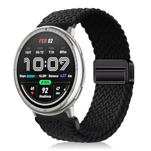 KoGiio 20mm Cinturino per Amazfit Active 2 Square/Amazfit Active 2 / GTR Mini/GTS 4 / Bip 3 Pro, Magnetica Nylon Intrecciati Cinturini di Ricambio Elastico Viola Brillante