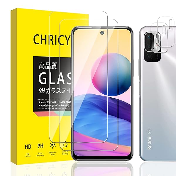 Xiaomi Redmi Note 10T / Note 10 JE 2枚ガラスフィルム + 2枚 カメラフィルム Redmi Note 10T 保護フィルム 強化ガラス 液晶保護ガラス 硬度9H 耐衝撃 高透過率 全面保護 気泡ゼロ スクラッチ 防止 指紋防止 撥水撥油 (Xm Note 10T) 送料無料