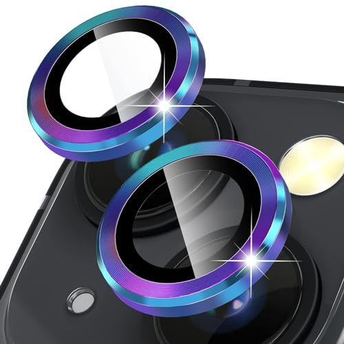 iPhone 14 / iPhone 14 Plus カメラ レンズ保護フィルム 9H 強化ガラス カメラフィルム HD 傷防止 金属リング レンズカバー スマホケース対応 カラフル 送料無料