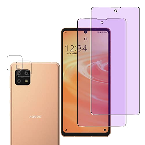 AQUOS Sense 6 フィルム 指紋認証対応 Sense6 / Sense6S ガラスフィルム ブルーライト (2枚) + レンズ保護フィルム (2枚) SH-54B SHG05 強化ガラス さらさら 液晶保護 フィルム 硬度9H 飛散防止 撥水撥油 耐衝撃 指紋防止 高感度 貼り付け簡単 自動吸着 気泡 ...