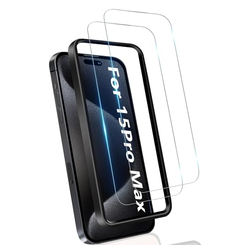 iPhone 15Pro Max ガラスフィルム iPhone15 Pro Max 保護フィルム 6.7inch 強化ガラス 高透過率 硬度9H 気泡ゼロ 耐衝撃 飛散防止 高感度 ガイド枠付き 貼付簡単 アイフォン 15プロマックス 対応 2枚入り 送料無料