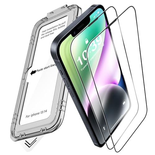 iPhone 14 / iPhone 13 フィルム ガラスフィルム 9H HD 強化ガラス 保護フィルム さらさら手触り 全面保護 指紋防止 傷防止 自動校正 貼り付けキット アイフォン14/13 6.1インチ 2枚セット 送料無料