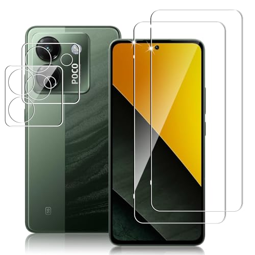 Xiaomi POCO M7 Pro 5G ガラスフィルム (2枚) + カメラフィルム (2枚) 指紋認証対応 高透過率 衝撃吸収 9H硬度 スクラッチ防止 飛散防止 気泡防止 強化ガラス 対応 xiaomi poco m7 pro 5g 液晶保護レンズフィルム 4枚セット 送料無料