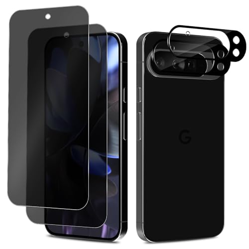Google Pixel 9 Pro 覗き見防止フィルム 2枚 + カメラフィルム 2枚 ガラスフィルム プライバシー保護 強化ガラス 耐衝撃 飛散防止 自動吸着 のぞきみ防止 フィルム Google Pixel 9 Pro ガラスフィルム 4枚セット 送料無料