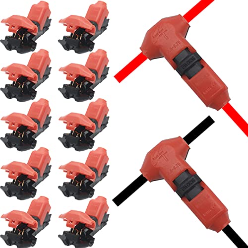 クイックワイヤースプライスコネクタ 低電圧はんだレススプライサT Type 1pinー ストリッピングなし0.35-0.5mm2（20-22AWG）に適しています電線接続（10本） 送料無料