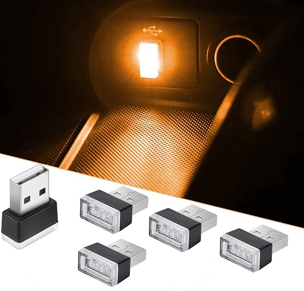 USB ライト 車 5個 車用 LED 雰囲気ライト USB雰囲気ライト ミニUSBライト 車載USB灯 車 ノートパソコン USBソケット ナイトライトの用 (イエロー) 送料無料