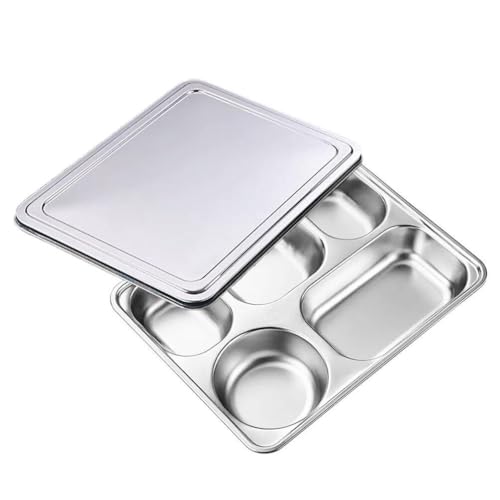 ランチプレート ステンレス ワンプレート 蓋付き 仕切り皿 分割プレート 食器 フード トレイ 皿 おしゃれ 食器 大人 子供 キャンプ用 バーベキュー用 5つ仕切り
