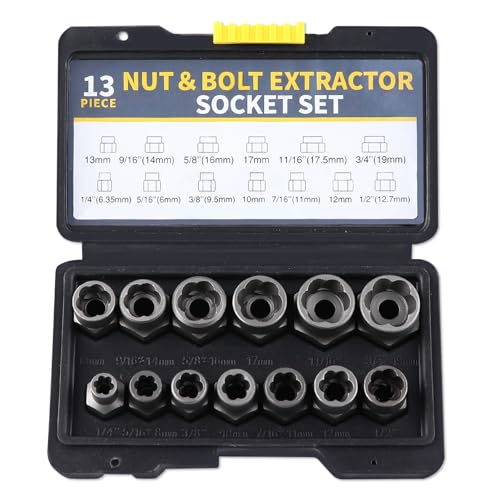 ボルト＆ナット取り外しセット ナットソケットセット ツイストソケットセット ナットツイスター ソケット ボルト抜きセット 13点セット ナット工具箱 ツイスターソケット ボルト なめたソケット エキストラクター 工具セット なめたナット交換用 ナット回し ...